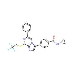 O=C(NC1CC1)c1ccc(-c2cnc3c(SCC(F)(F)F)nc(-c4ccccc4)cn23)cc1 ZINC000118747198