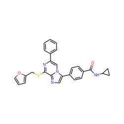 O=C(NC1CC1)c1ccc(-c2cnc3c(SCc4ccco4)nc(-c4ccccc4)cn23)cc1 ZINC000118746708