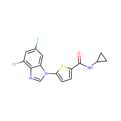 O=C(NC1CC1)c1ccc(-n2cnc3c(Cl)cc(F)cc32)s1 ZINC000084597089