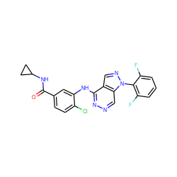 O=C(NC1CC1)c1ccc(Cl)c(Nc2nncc3c2cnn3-c2c(F)cccc2F)c1 ZINC000044679143