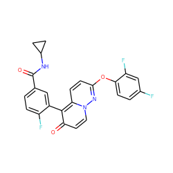 O=C(NC1CC1)c1ccc(F)c(-c2c(=O)ccn3nc(Oc4ccc(F)cc4F)ccc23)c1 ZINC000084731521