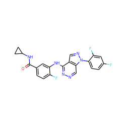 O=C(NC1CC1)c1ccc(F)c(Nc2nncc3c2cnn3-c2ccc(F)cc2F)c1 ZINC000049051587