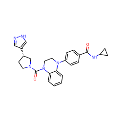 O=C(NC1CC1)c1ccc(N2CCN(C(=O)N3CC[C@H](c4cn[nH]c4)C3)c3ccccc32)cc1 ZINC000071315986