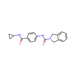 O=C(NC1CC1)c1ccc(NC(=O)N2Cc3ccccc3C2)cc1 ZINC000106318587