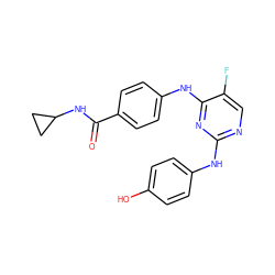 O=C(NC1CC1)c1ccc(Nc2nc(Nc3ccc(O)cc3)ncc2F)cc1 ZINC000040834905