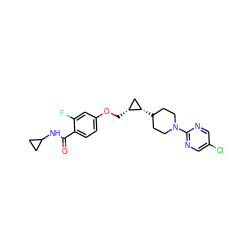 O=C(NC1CC1)c1ccc(OC[C@@H]2C[C@@H]2C2CCN(c3ncc(Cl)cn3)CC2)cc1F ZINC000071332945