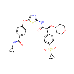 O=C(NC1CC1)c1ccc(Oc2cnc(NC(=O)[C@@H](OC3CCOCC3)c3ccc(S(=O)(=O)C4CC4)cc3)s2)cc1 ZINC000220897214