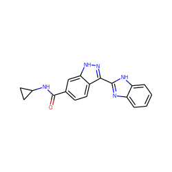 O=C(NC1CC1)c1ccc2c(-c3nc4ccccc4[nH]3)n[nH]c2c1 ZINC000167275215