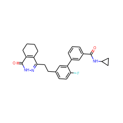 O=C(NC1CC1)c1cccc(-c2cc(CCc3n[nH]c(=O)c4c3CCCC4)ccc2F)c1 ZINC000169151690