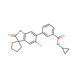 O=C(NC1CC1)c1cccc(-c2cc3c(cc2Cl)C2(CCCC2)C(=O)N3)c1 ZINC000072110024