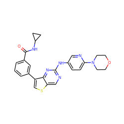 O=C(NC1CC1)c1cccc(-c2csc3cnc(Nc4ccc(N5CCOCC5)nc4)nc23)c1 ZINC000068267341