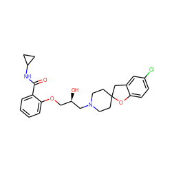 O=C(NC1CC1)c1ccccc1OC[C@@H](O)CN1CCC2(CC1)Cc1cc(Cl)ccc1O2 ZINC000096271619