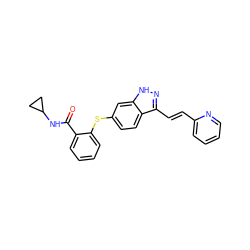 O=C(NC1CC1)c1ccccc1Sc1ccc2c(/C=C/c3ccccn3)n[nH]c2c1 ZINC000167440494