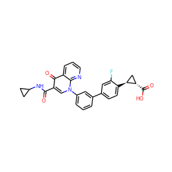 O=C(NC1CC1)c1cn(-c2cccc(-c3ccc([C@H]4C[C@@H]4C(=O)O)c(F)c3)c2)c2ncccc2c1=O ZINC000072109854