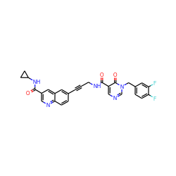 O=C(NC1CC1)c1cnc2ccc(C#CCNC(=O)c3cncn(Cc4ccc(F)c(F)c4)c3=O)cc2c1 ZINC000096176328