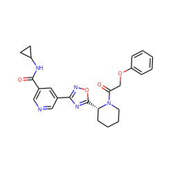 O=C(NC1CC1)c1cncc(-c2noc([C@H]3CCCCN3C(=O)COc3ccccc3)n2)c1 ZINC000144377922