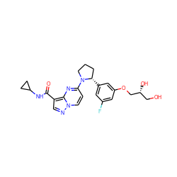 O=C(NC1CC1)c1cnn2ccc(N3CCC[C@@H]3c3cc(F)cc(OC[C@H](O)CO)c3)nc12 ZINC000114901177