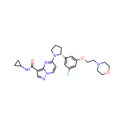 O=C(NC1CC1)c1cnn2ccc(N3CCC[C@@H]3c3cc(F)cc(OCCN4CCOCC4)c3)nc12 ZINC000169704183