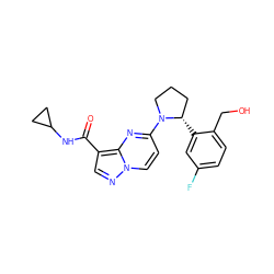 O=C(NC1CC1)c1cnn2ccc(N3CCC[C@@H]3c3cc(F)ccc3CO)nc12 ZINC000149712995