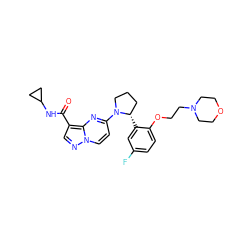 O=C(NC1CC1)c1cnn2ccc(N3CCC[C@@H]3c3cc(F)ccc3OCCN3CCOCC3)nc12 ZINC000169704186