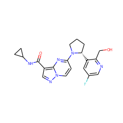 O=C(NC1CC1)c1cnn2ccc(N3CCC[C@@H]3c3cc(F)cnc3CO)nc12 ZINC000165695762