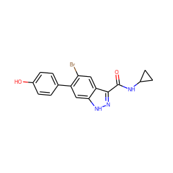 O=C(NC1CC1)c1n[nH]c2cc(-c3ccc(O)cc3)c(Br)cc12 ZINC000040412138