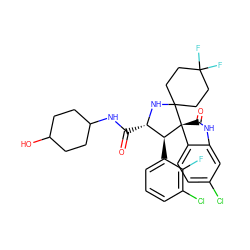O=C(NC1CCC(O)CC1)[C@@H]1NC2(CCC(F)(F)CC2)[C@@]2(C(=O)Nc3cc(Cl)ccc32)[C@H]1c1cccc(Cl)c1F ZINC000169700240