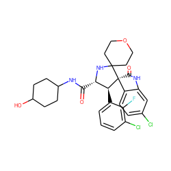 O=C(NC1CCC(O)CC1)[C@@H]1NC2(CCOCC2)[C@]2(C(=O)Nc3cc(Cl)ccc32)[C@H]1c1cccc(Cl)c1F ZINC000169700241