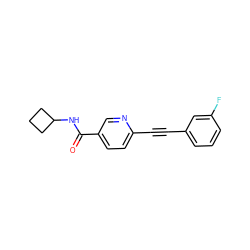 O=C(NC1CCC1)c1ccc(C#Cc2cccc(F)c2)nc1 ZINC000066138253