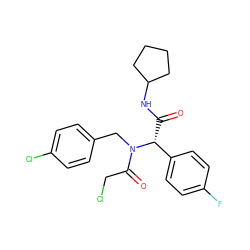 O=C(NC1CCCC1)[C@H](c1ccc(F)cc1)N(Cc1ccc(Cl)cc1)C(=O)CCl ZINC000003039533