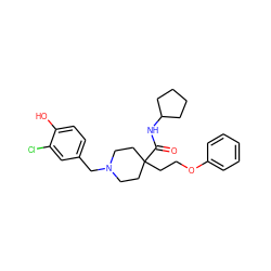 O=C(NC1CCCC1)C1(CCOc2ccccc2)CCN(Cc2ccc(O)c(Cl)c2)CC1 ZINC000095665462