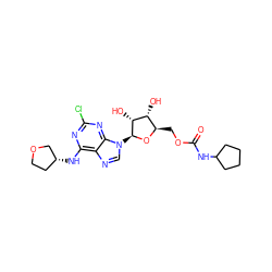 O=C(NC1CCCC1)OC[C@H]1O[C@@H](n2cnc3c(N[C@@H]4CCOC4)nc(Cl)nc32)[C@H](O)[C@@H]1O ZINC000013589090