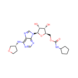 O=C(NC1CCCC1)OC[C@H]1O[C@@H](n2cnc3c(N[C@@H]4CCOC4)ncnc32)[C@H](O)[C@@H]1O ZINC000013589089