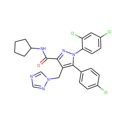 O=C(NC1CCCC1)c1nn(-c2ccc(Cl)cc2Cl)c(-c2ccc(Cl)cc2)c1Cn1cncn1 ZINC000045358935