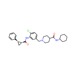 O=C(NC1CCCCC1)C1CCN(Cc2ccc(Cl)c(NC(=O)[C@H]3C[C@H]3c3ccccc3)c2)CC1 ZINC001772580236