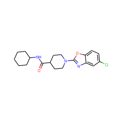 O=C(NC1CCCCC1)C1CCN(c2nc3cc(Cl)ccc3o2)CC1 ZINC000095593903