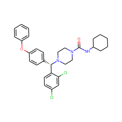 O=C(NC1CCCCC1)N1CCN([C@@H](c2ccc(Oc3ccccc3)cc2)c2ccc(Cl)cc2Cl)CC1 ZINC000049780628