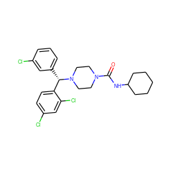 O=C(NC1CCCCC1)N1CCN([C@@H](c2cccc(Cl)c2)c2ccc(Cl)cc2Cl)CC1 ZINC000049070678