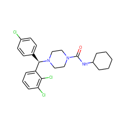 O=C(NC1CCCCC1)N1CCN([C@H](c2ccc(Cl)cc2)c2cccc(Cl)c2Cl)CC1 ZINC000045496295