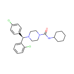 O=C(NC1CCCCC1)N1CCN([C@H](c2ccc(Cl)cc2)c2ccccc2Cl)CC1 ZINC000040423511