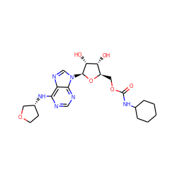 O=C(NC1CCCCC1)OC[C@H]1O[C@@H](n2cnc3c(N[C@@H]4CCOC4)ncnc32)[C@H](O)[C@@H]1O ZINC000013589092