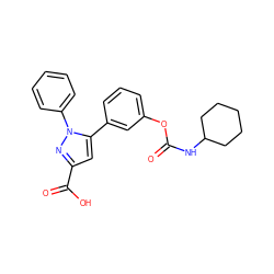 O=C(NC1CCCCC1)Oc1cccc(-c2cc(C(=O)O)nn2-c2ccccc2)c1 ZINC000299865513