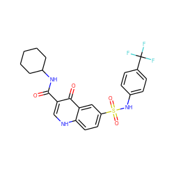 O=C(NC1CCCCC1)c1c[nH]c2ccc(S(=O)(=O)Nc3ccc(C(F)(F)F)cc3)cc2c1=O ZINC000169312840