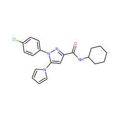 O=C(NC1CCCCC1)c1cc(-n2cccc2)n(-c2ccc(Cl)cc2)n1 ZINC000014975655