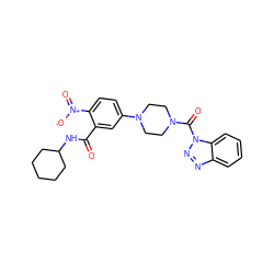 O=C(NC1CCCCC1)c1cc(N2CCN(C(=O)n3nnc4ccccc43)CC2)ccc1[N+](=O)[O-] ZINC000095573131