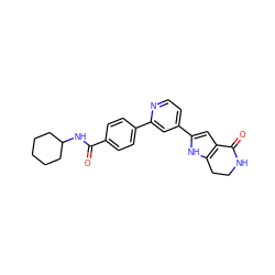 O=C(NC1CCCCC1)c1ccc(-c2cc(-c3cc4c([nH]3)CCNC4=O)ccn2)cc1 ZINC000028645509