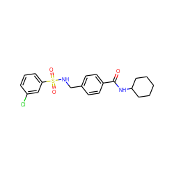 O=C(NC1CCCCC1)c1ccc(CNS(=O)(=O)c2cccc(Cl)c2)cc1 ZINC000042966985