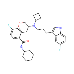 O=C(NC1CCCCC1)c1ccc(F)c2c1C[C@@H](N(CCCc1c[nH]c3ccc(F)cc13)C1CCC1)CO2 ZINC000040937371