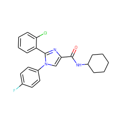 O=C(NC1CCCCC1)c1cn(-c2ccc(F)cc2)c(-c2ccccc2Cl)n1 ZINC000028702469