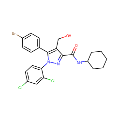 O=C(NC1CCCCC1)c1nn(-c2ccc(Cl)cc2Cl)c(-c2ccc(Br)cc2)c1CO ZINC000098084461